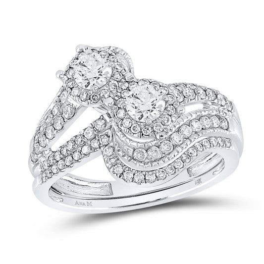 14k White Gold Round Diamond Bridal Wedding Ring Set 1 Ctw (Certified)