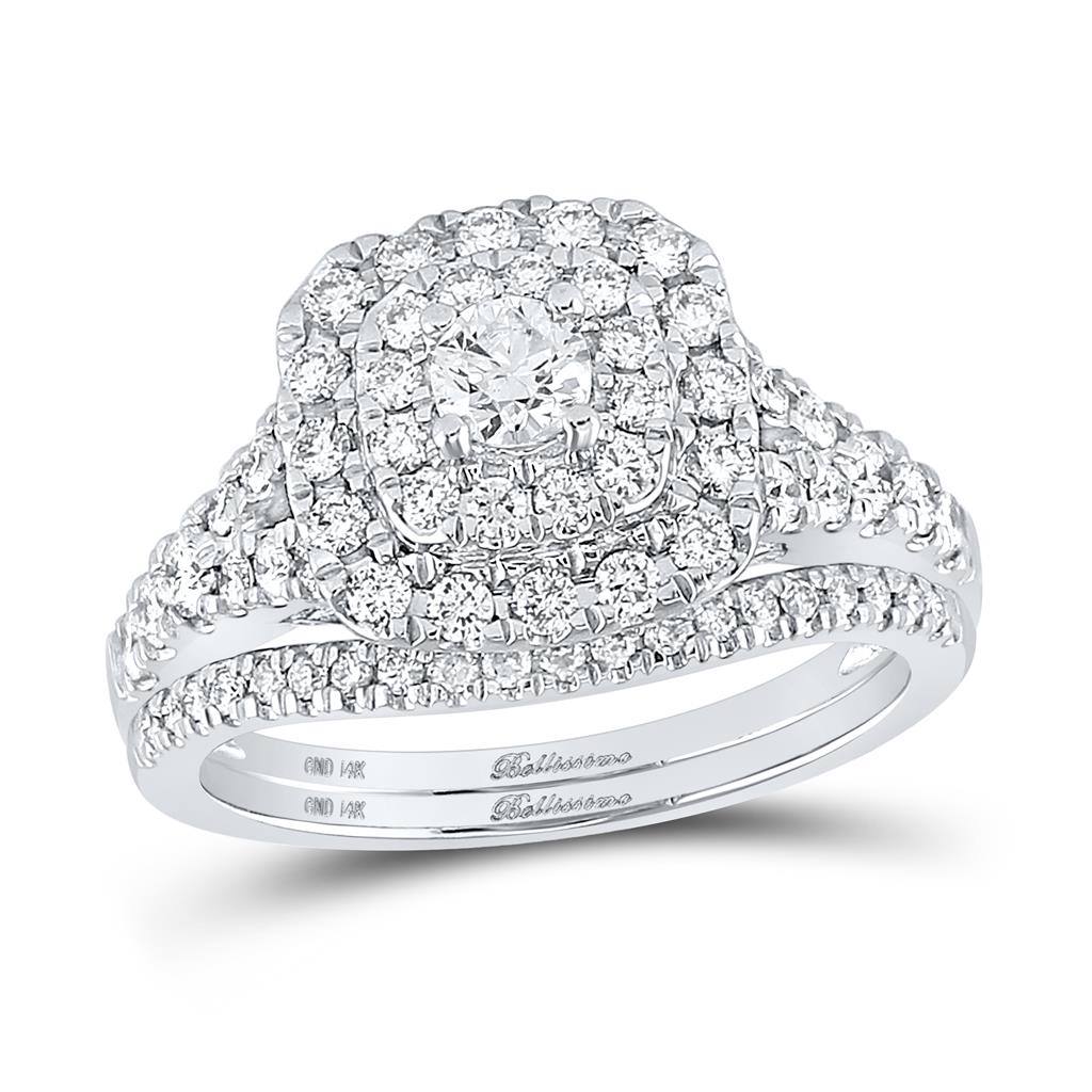 14k White Gold Round Diamond Bridal Wedding Ring Set 1 Cttw (Certified)