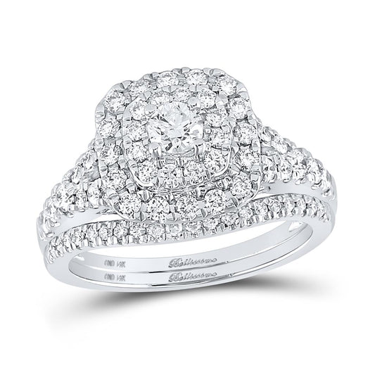 14k White Gold Round Diamond Bridal Wedding Ring Set 1 Cttw (Certified)