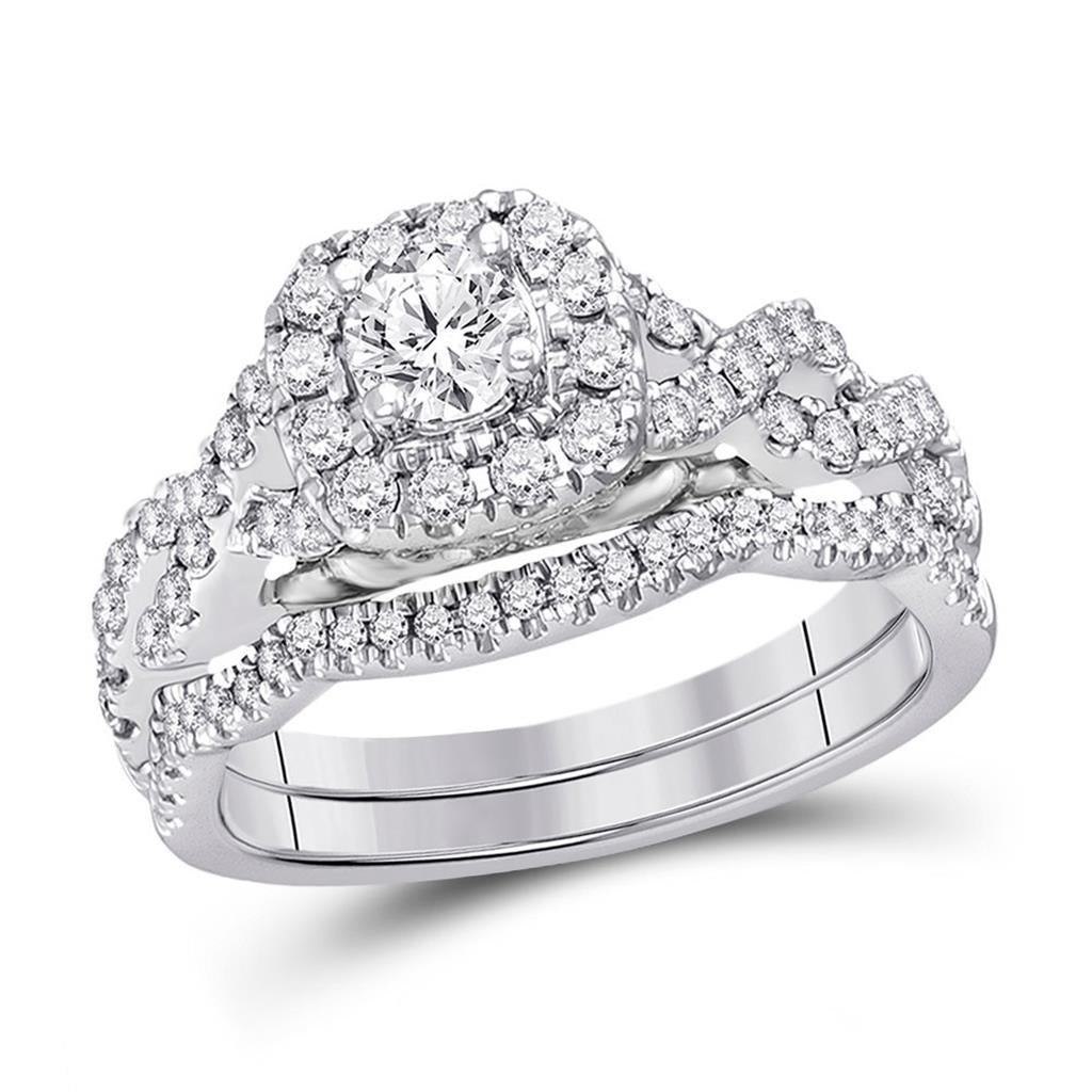 14k White Gold Round Diamond Bridal Wedding Ring Set 1 Cttw (Certified)