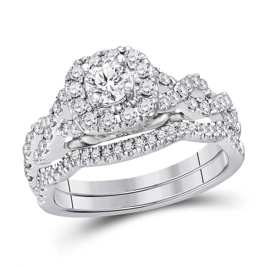 14k White Gold Round Diamond Bridal Wedding Ring Set 1 Cttw (Certified)