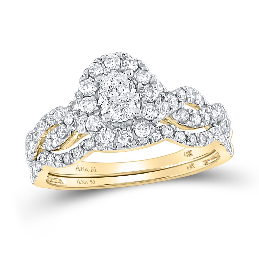 14k Yellow Gold Oval Diamond Bridal Wedding Ring Set 1 Ctw (Certified)