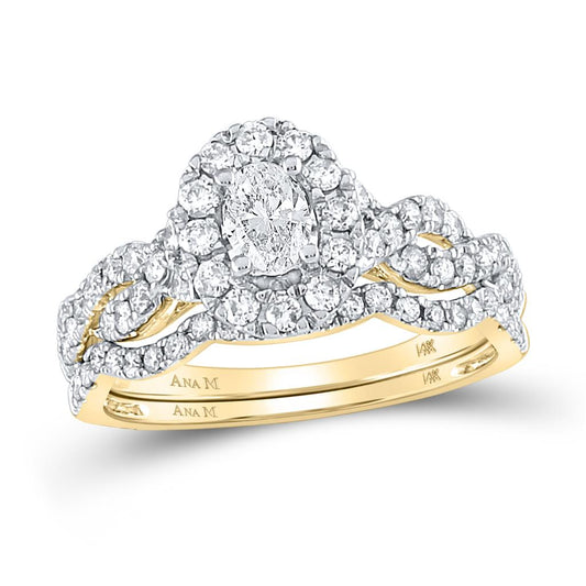 14k Yellow Gold Oval Diamond Bridal Wedding Ring Set 1 Ctw (Certified)