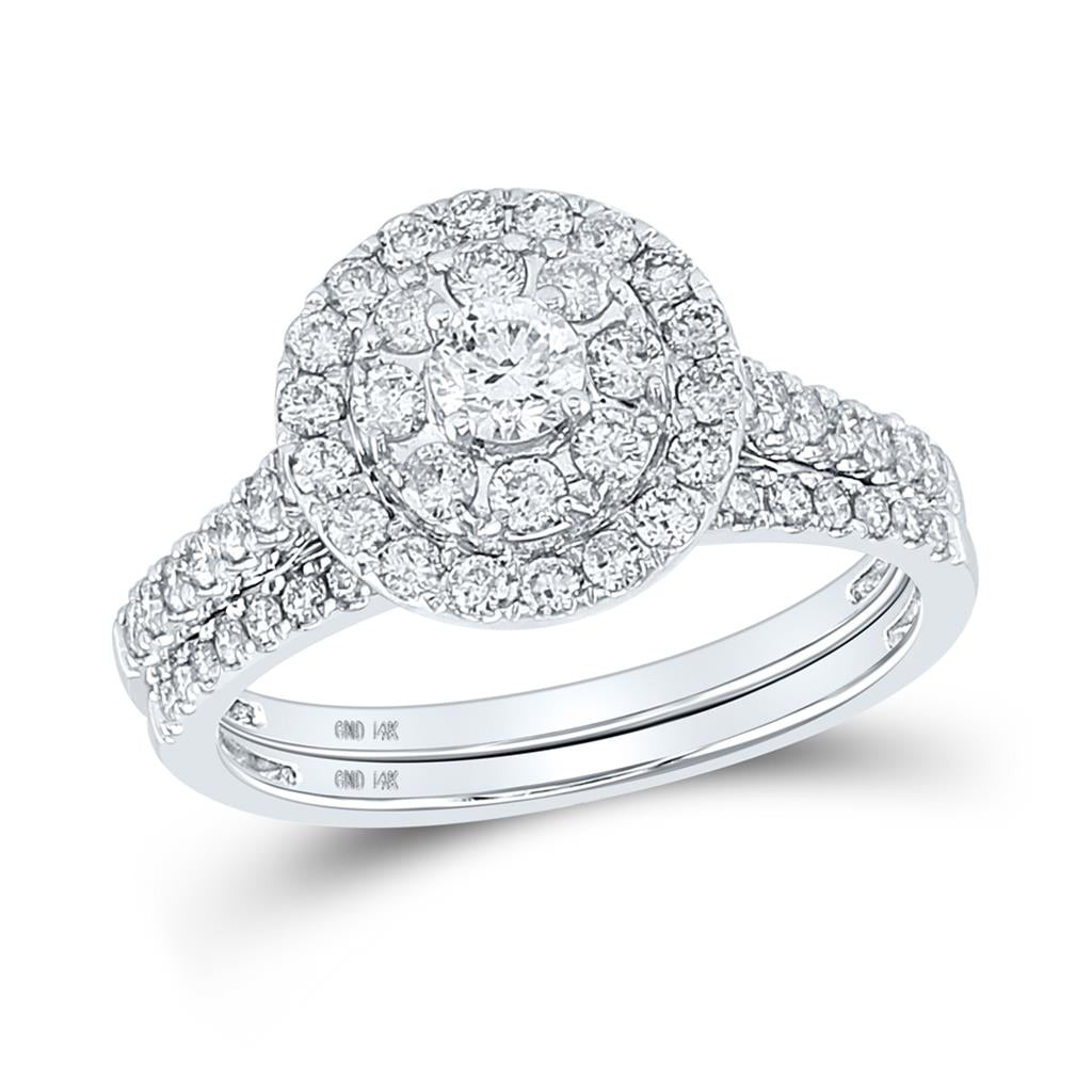 14k White Gold Round Diamond Bridal Wedding Ring Set 1 Cttw (Certified)