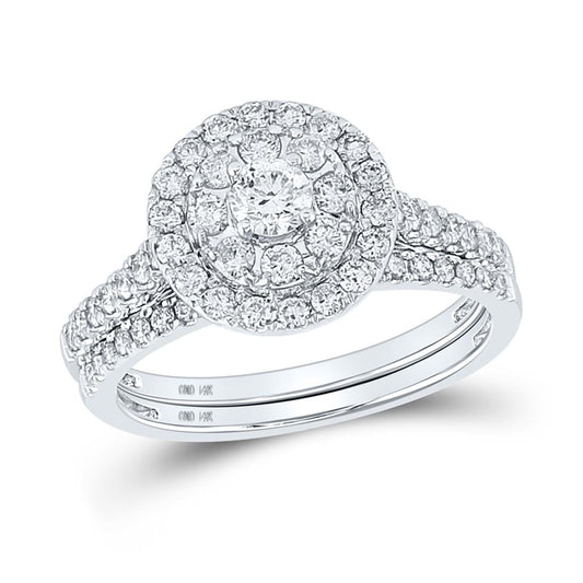 14k White Gold Round Diamond Bridal Wedding Ring Set 1 Cttw (Certified)