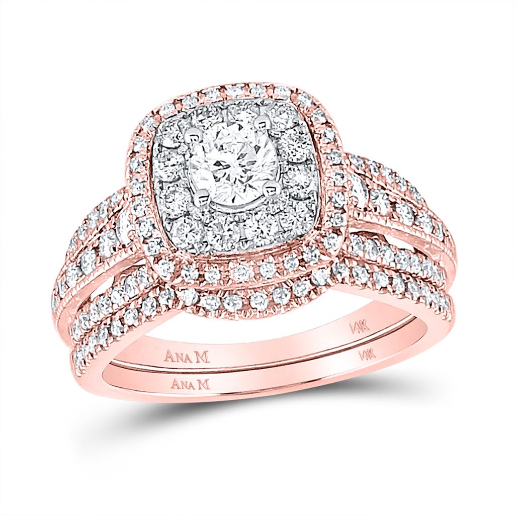 14k Rose Gold Round Diamond Bridal Wedding Ring Set 1 Ctw (Certified)