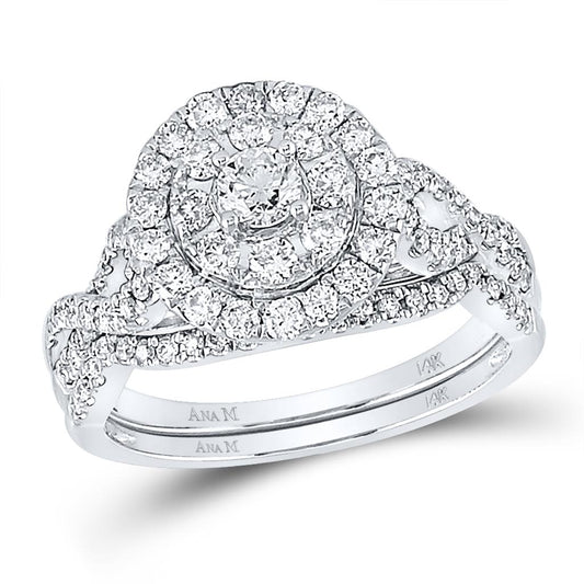 14k White Gold Round Diamond Bridal Wedding Ring Set 1 Cttw