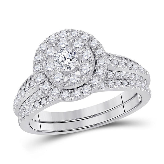 14k White Gold Round Diamond Bridal Wedding Ring Set 1 Cttw (Certified)