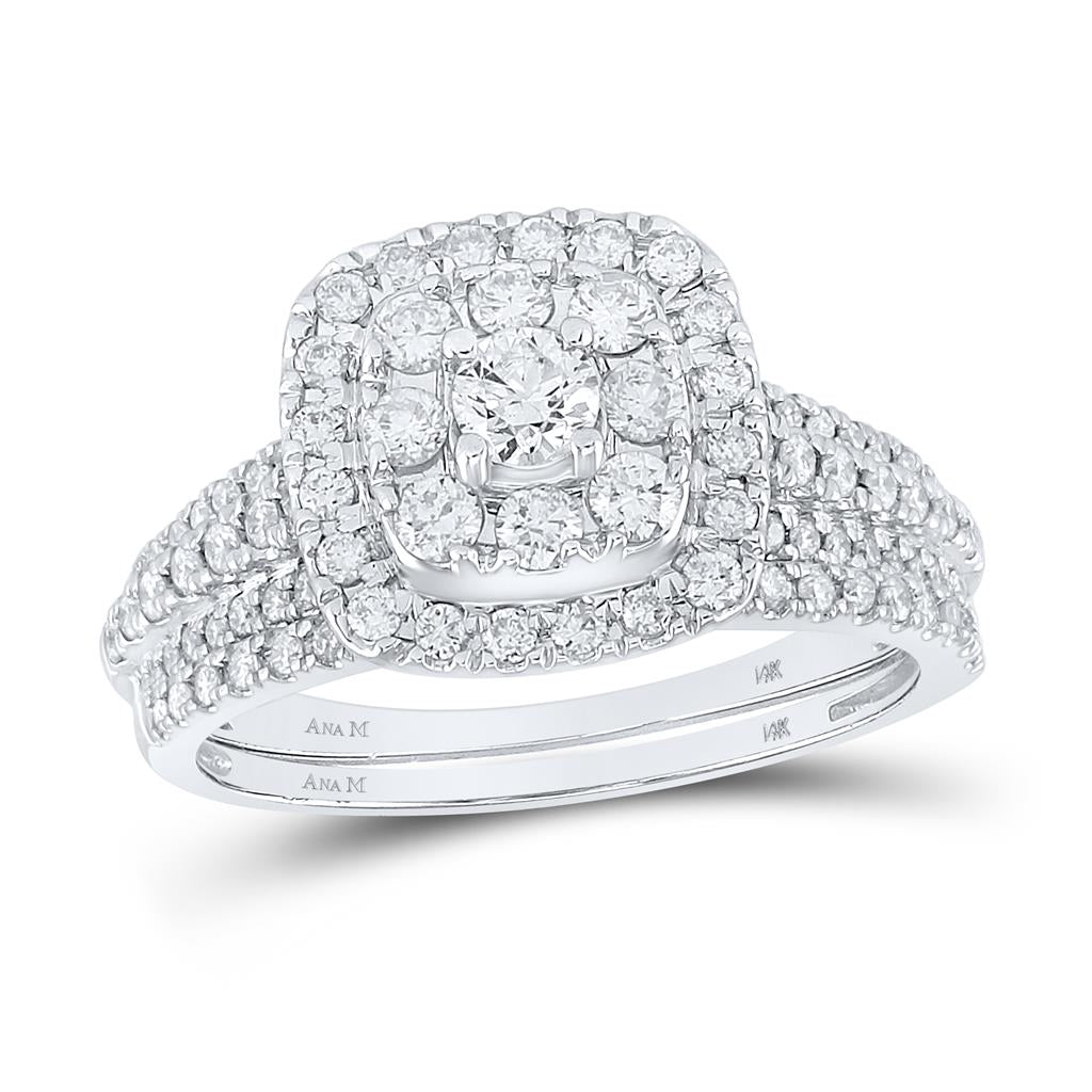14k White Gold Round Diamond Bridal Wedding Ring Set 1 Cttw (Certified)