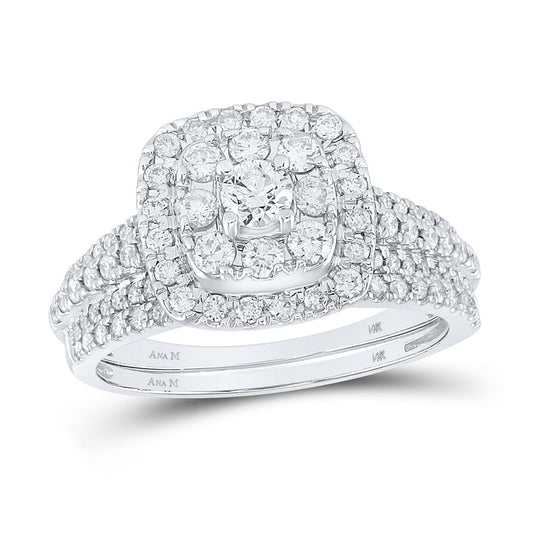 14k White Gold Round Diamond Bridal Wedding Ring Set 1 Cttw (Certified)