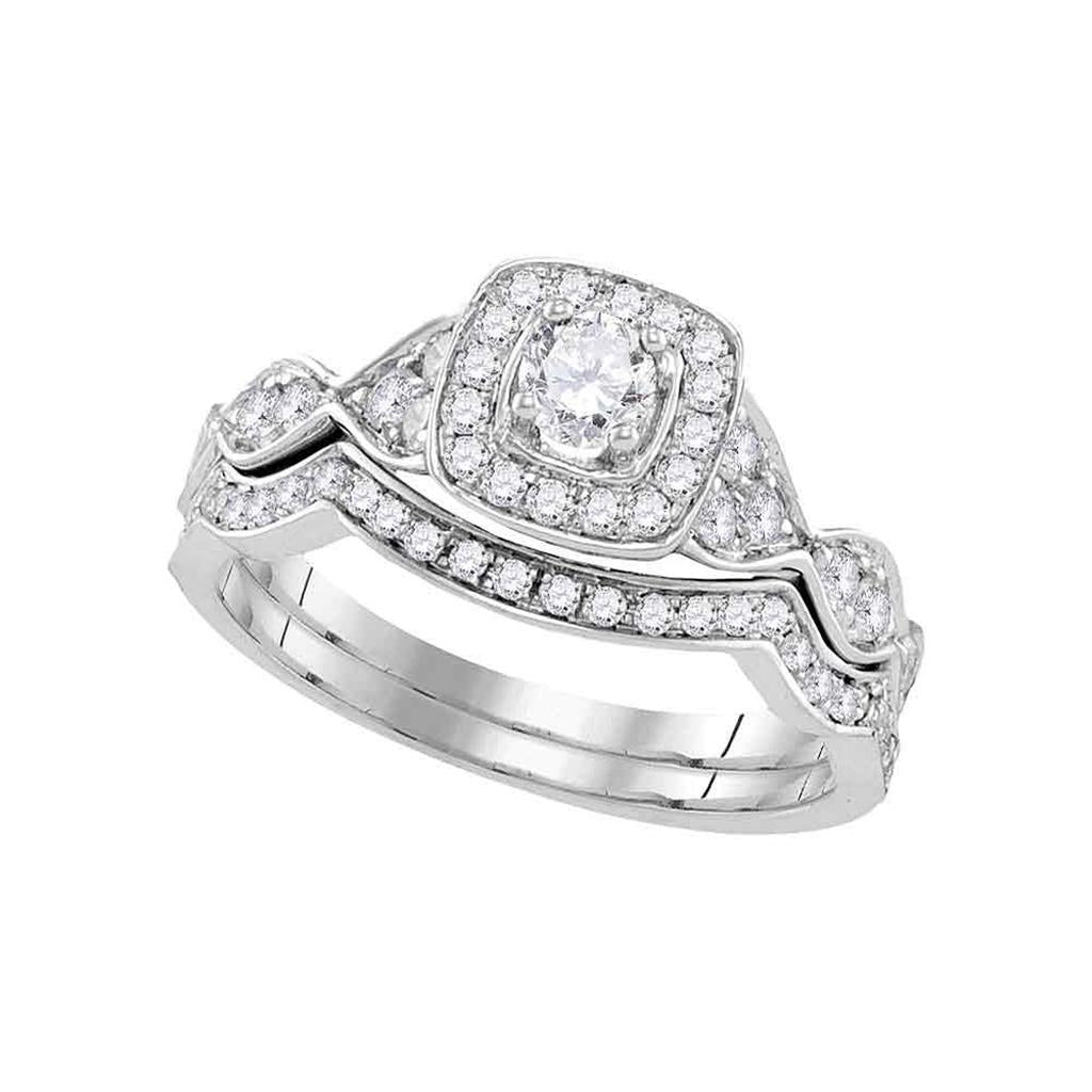 14k White Gold Round Diamond Bridal Wedding Ring Set 3/4 Cttw (Certified)