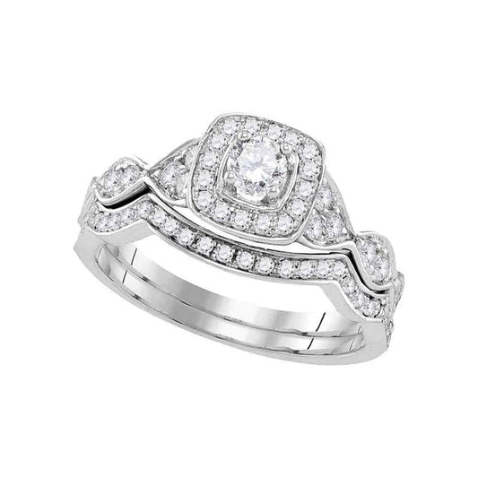 14k White Gold Round Diamond Bridal Wedding Ring Set 3/4 Cttw (Certified)