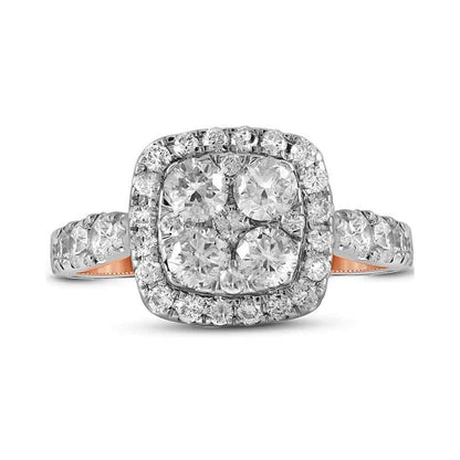 14k Two-tone Gold Round Diamond Cluster Bridal Engagement Ring 2 Ctw