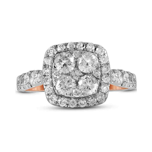 14k Two-tone Gold Round Diamond Cluster Bridal Engagement Ring 2 Ctw