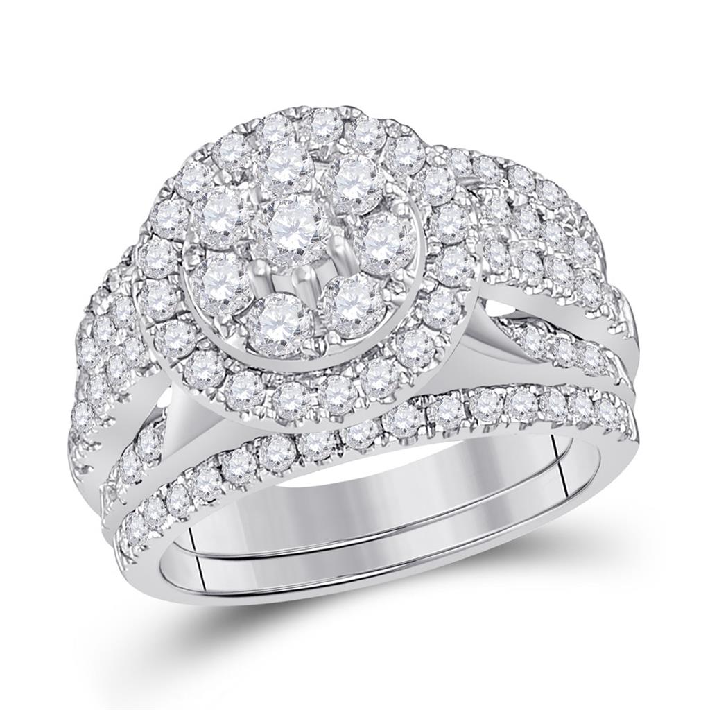 14k White Gold Round Diamond Bridal Wedding Ring Set 2 Cttw (Certified)