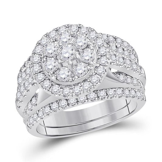 14k White Gold Round Diamond Bridal Wedding Ring Set 2 Cttw (Certified)