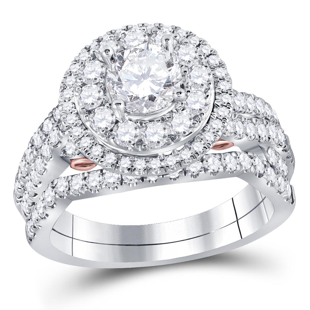 14k Two-tone Gold Round Diamond Bridal Wedding Ring Set 2 Cttw (Certified)