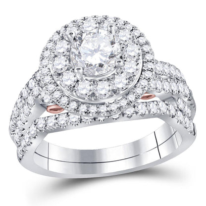 14k Two-tone Gold Round Diamond Bridal Wedding Ring Set 2 Cttw (Certified)