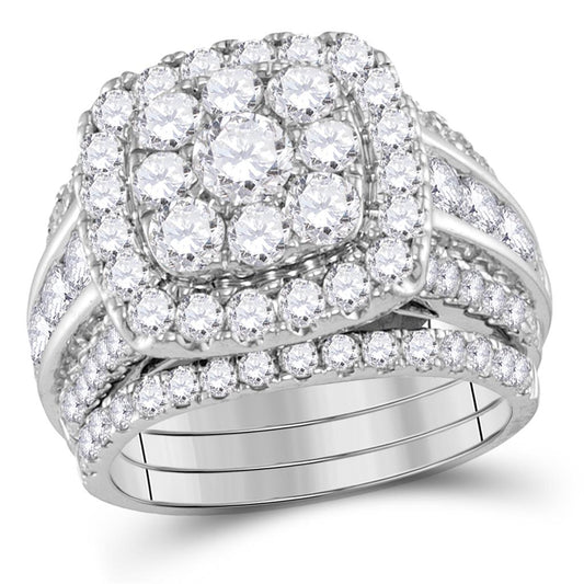 14k White Gold Round Diamond Bridal Wedding Ring Set 4 Cttw (Certified)
