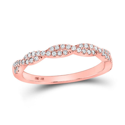 14k Rose Gold Round Diamond Twist Stackable Band Ring 1/4 Cttw