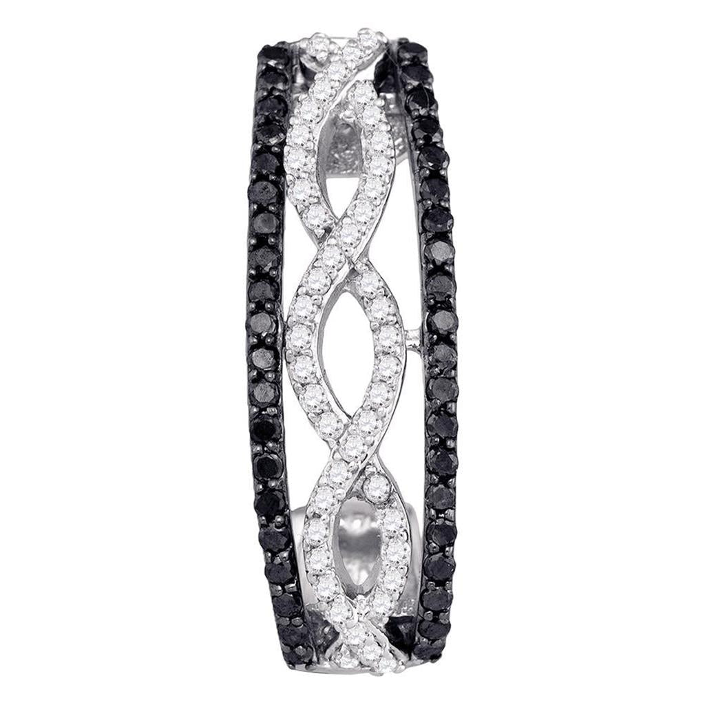 14k White Gold Black Diamond Hoop Earrings 1 Cttw