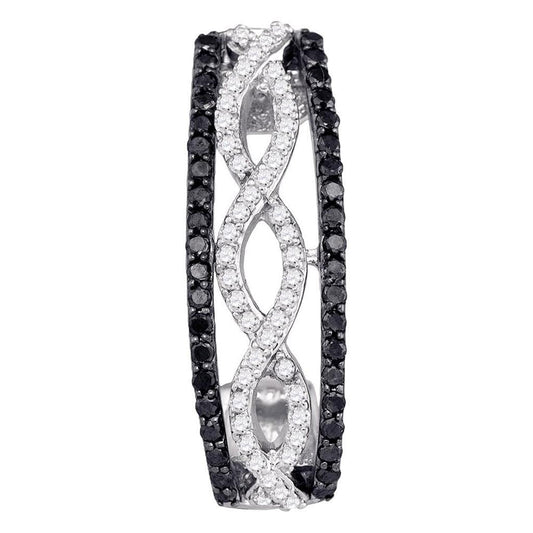 14k White Gold Black Diamond Hoop Earrings 1 Cttw