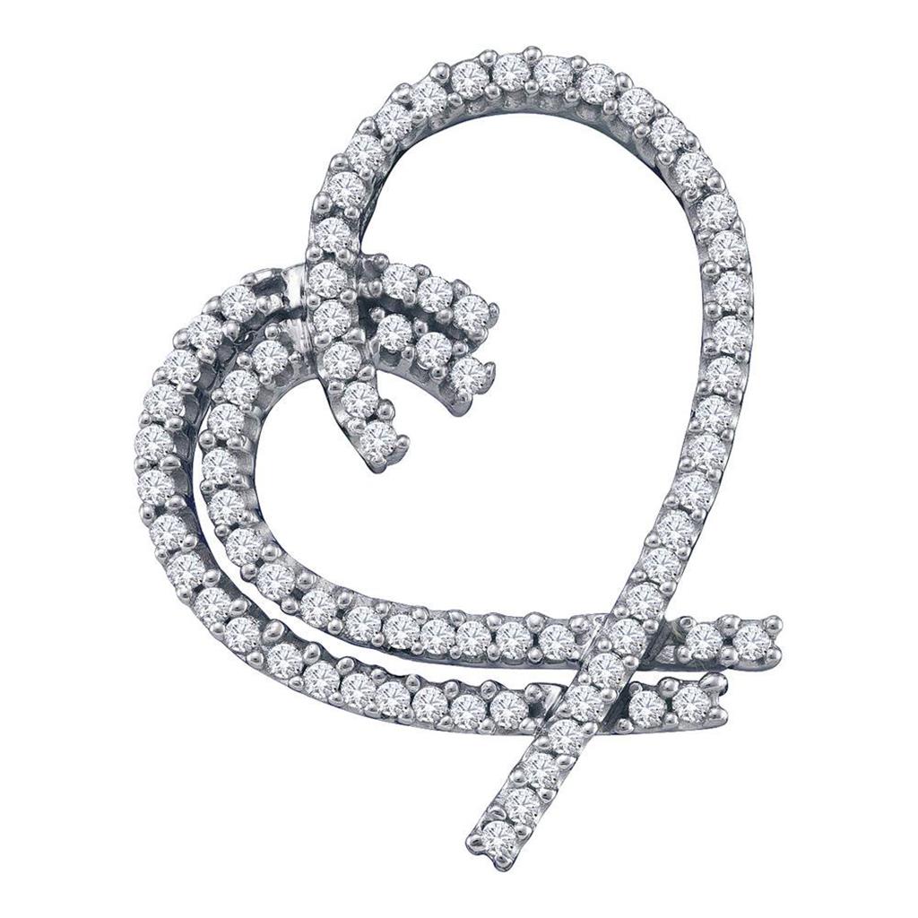 14k White Gold Round Diamond Heart Outline Pendant 3/4 Cttw