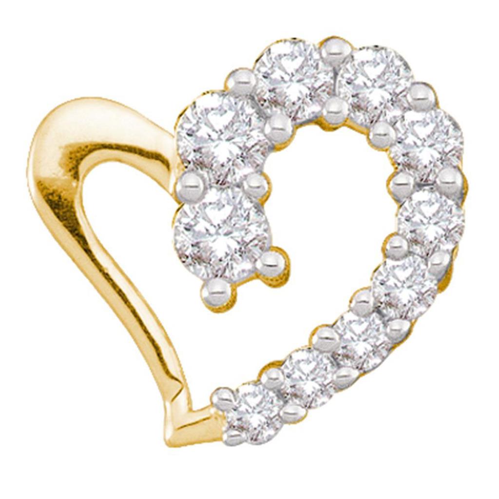 14k Yellow Gold Round Diamond Heart Pendant 1/5 Cttw