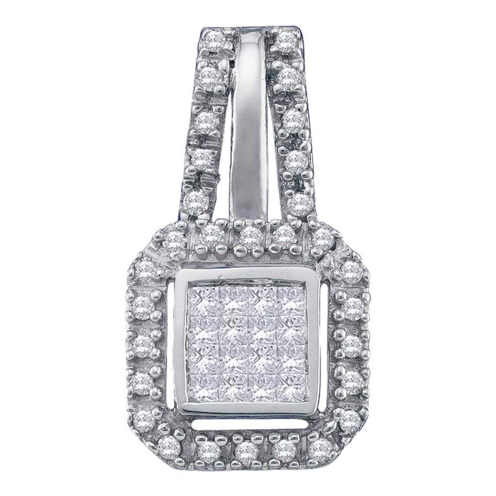 14k White Gold Princess Diamond Fashion Pendant 1/4 Cttw