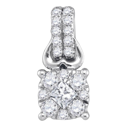 14k White Gold Princess Diamond Cluster Fashion Pendant 1/2 Cttw
