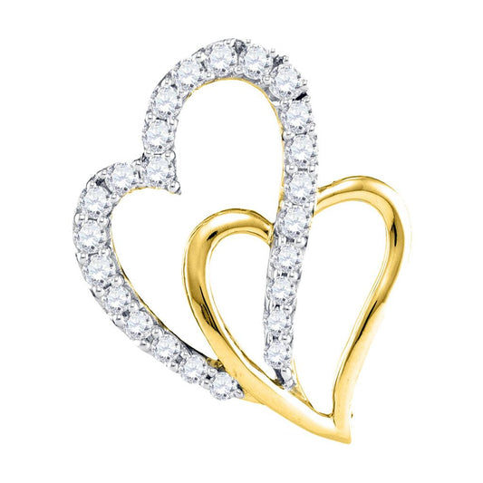 10k Yellow Gold Round Diamond Double Heart Pendant 3/8 Cttw