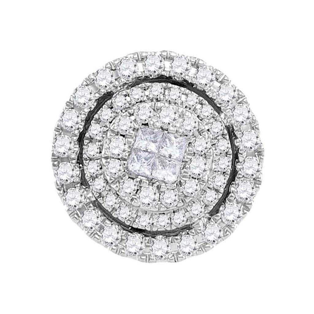 14k White Gold Princess Round Diamond Cluster Pendant 1/2 Cttw