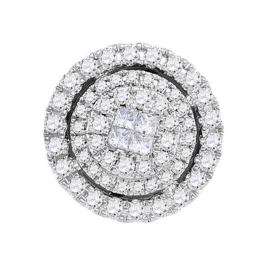 14k White Gold Princess Round Diamond Cluster Pendant 1/2 Cttw