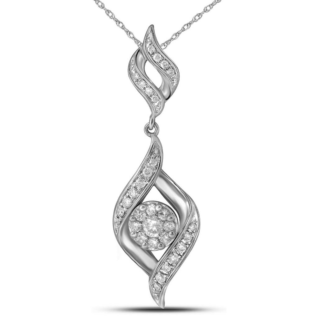 14k White Gold Round Diamond Cluster Pendant 1/3 Cttw