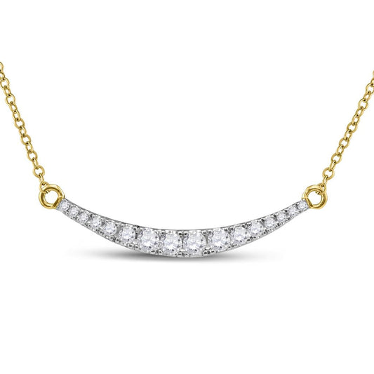 10k Yellow Gold Round Diamond Curved Bar Pendant Necklace 1/2 Cttw