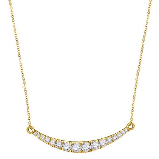 10k Yellow Gold Round Diamond Curved Bar Pendant Necklace 1 Cttw