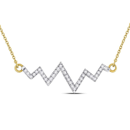 10k Yellow Gold Round Diamond Heartbeat Pendant Necklace 1/4 Cttw