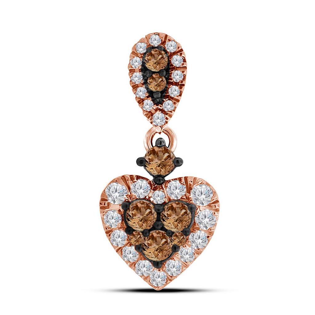 10k Rose Gold Round Brown Diamond Heart Pendant 1/2 Cttw