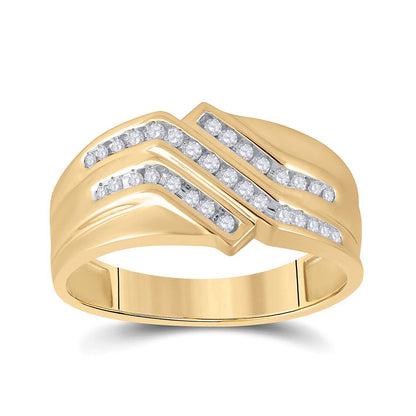 10k Yellow Gold Round Diamond Triple Row Band Ring 1/4 Cttw