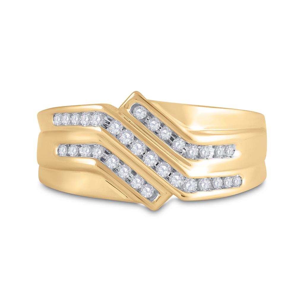 10k Yellow Gold Round Diamond Triple Row Band Ring 1/4 Cttw