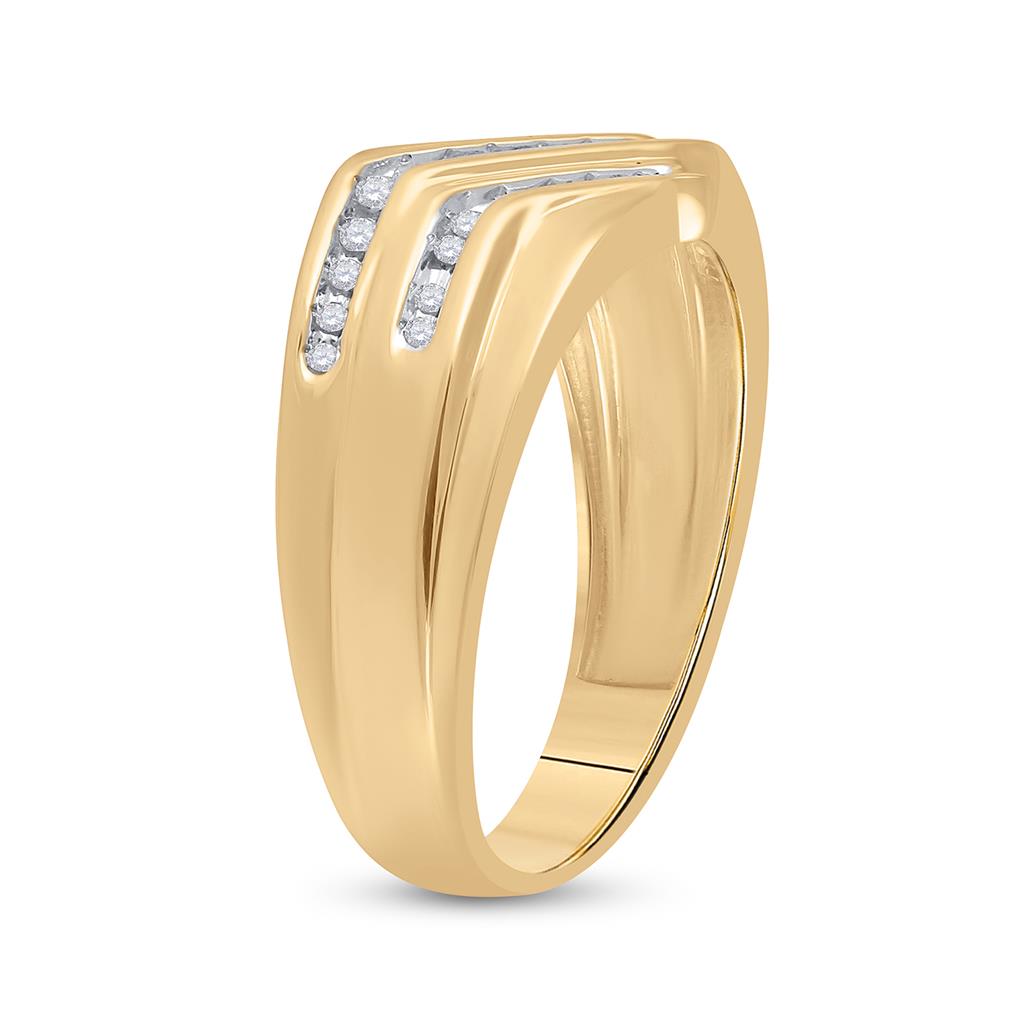 10k Yellow Gold Round Diamond Triple Row Band Ring 1/4 Cttw