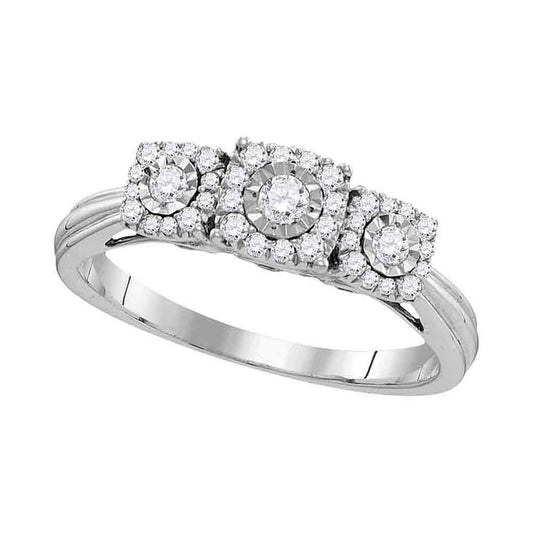 14k White Gold Round Diamond 3-stone Bridal Engagement Ring 1/2 Cttw