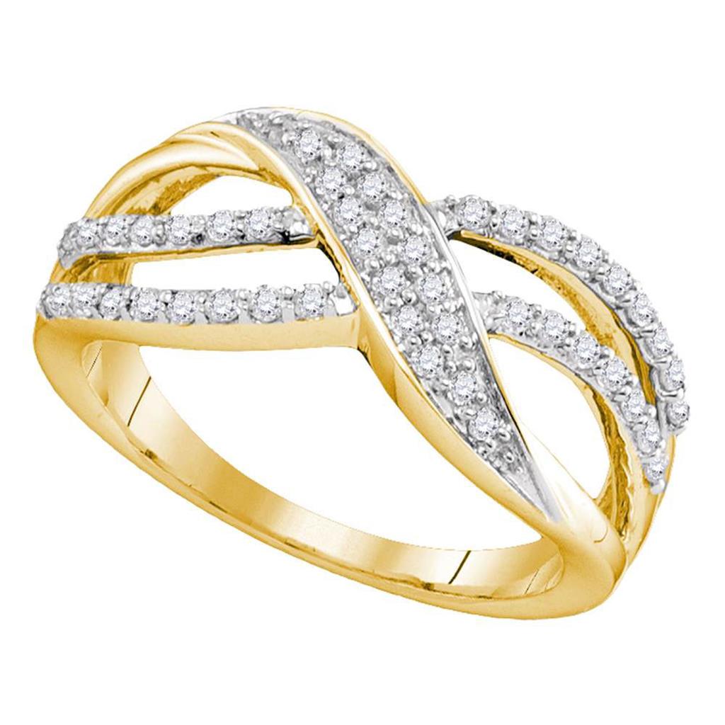 10k Yellow Gold Round Diamond Crossover Band Ring 1/3 Cttw