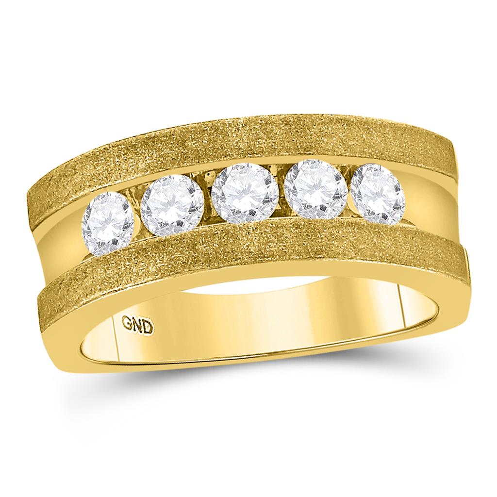 10k Yellow Gold Round Diamond Single Row 5-Stone Wedding Band Ring 1/2 Cttw