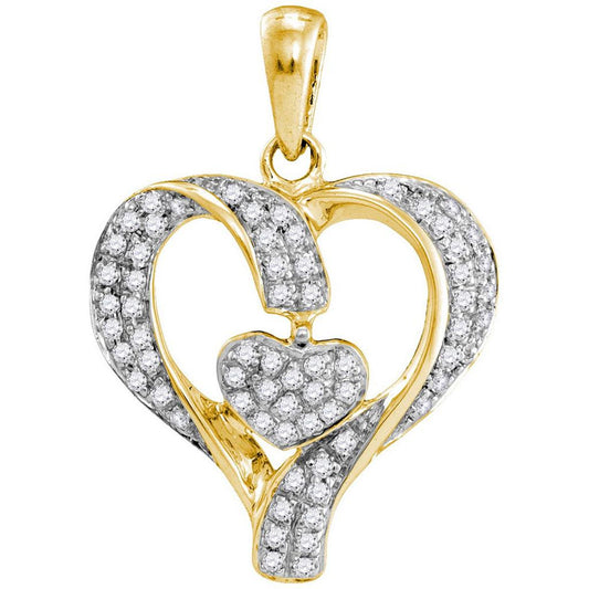 10k Yellow Gold Round Diamond Heart Pendant 1/6 Cttw
