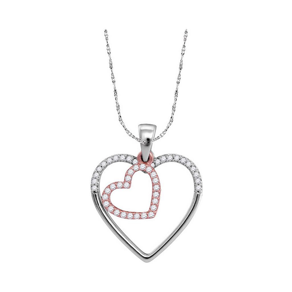10k Two-tone Rose Gold Round Diamond Heart Pendant 1/5 Cttw
