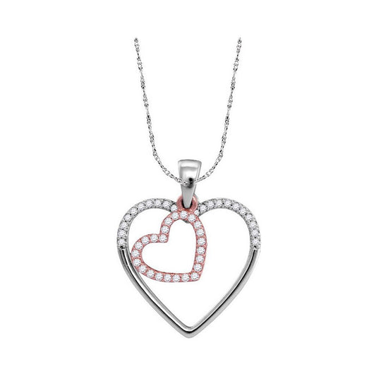10k Two-tone Rose Gold Round Diamond Heart Pendant 1/5 Cttw