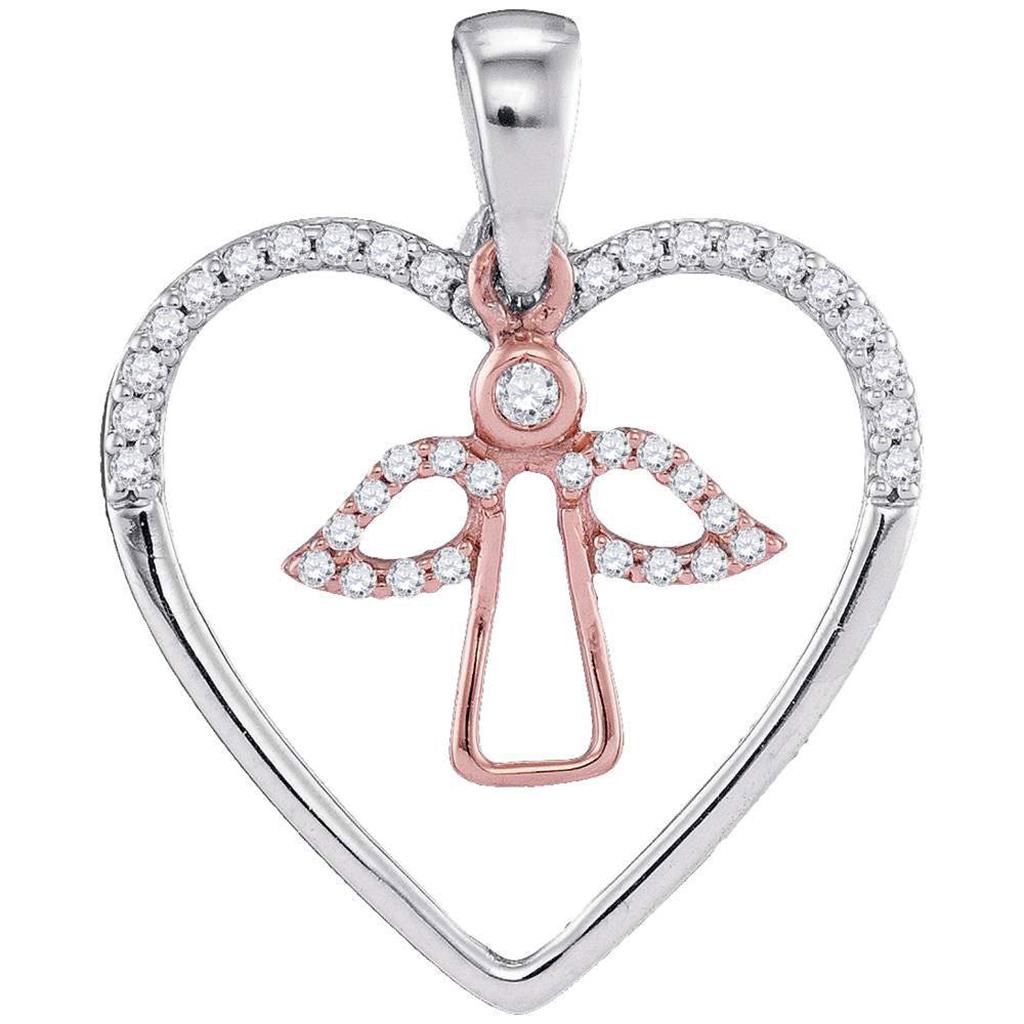 10k Two-tone Gold Round Diamond Angel Heart Pendant 1/6 Cttw