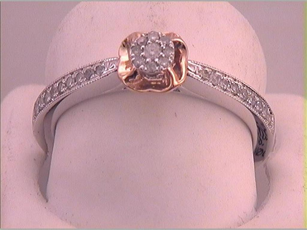 10k Two-tone Gold Round Diamond Fashion Ring 1/8 Cttw