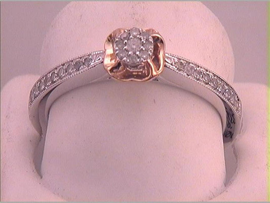10k Two-tone Gold Round Diamond Fashion Ring 1/8 Cttw